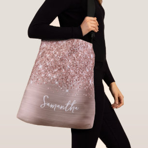 Glittery Rose Gold Glam Name Crossbody Bag