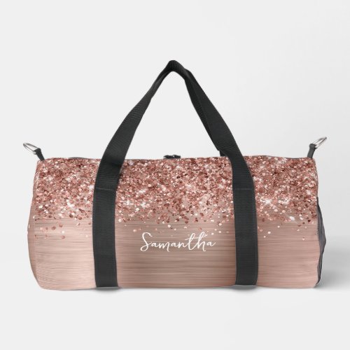 Glittery Rose Gold Glam Name Duffle Bag