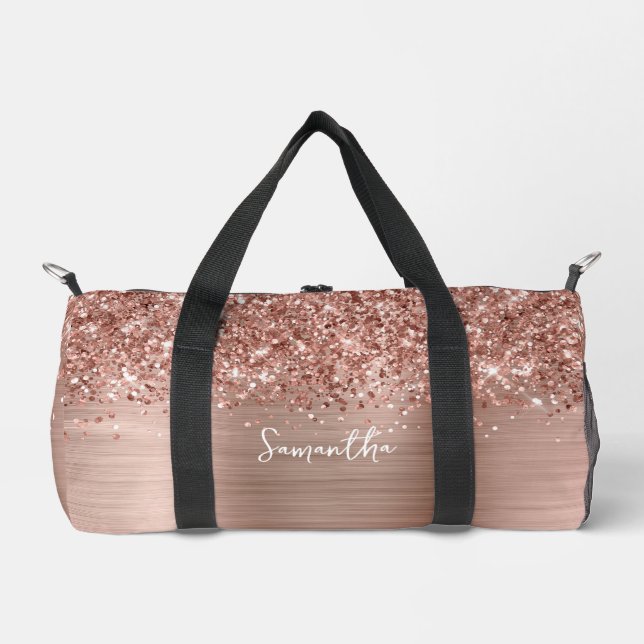 Glittery Rose Gold Glam Name Duffle Bag (Front)