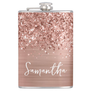 Glittery Rose Gold Glam Name Flask