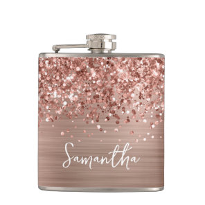 Glittery Rose Gold Glam Name Flask