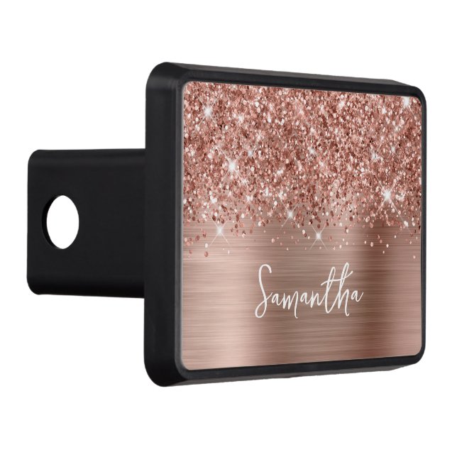 Glittery Rose Gold Glam Name Hitch Cover (Right)