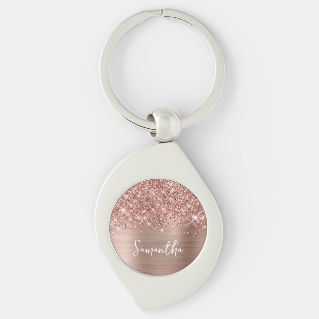 Glittery Rose Gold Glam Name Keychain (Front)