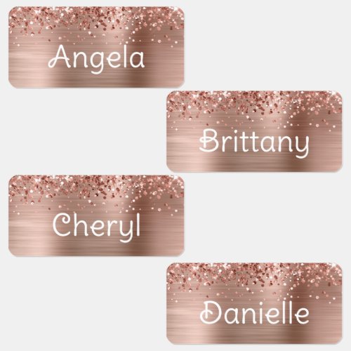 Glittery Rose Gold Glam Name Kids Labels