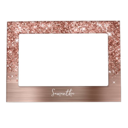 Glittery Rose Gold Glam Name Magnetic Frame