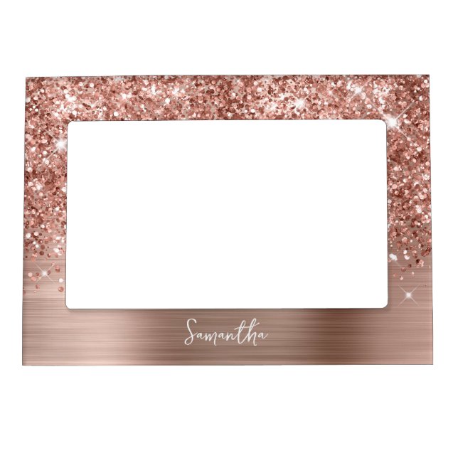 Glittery Rose Gold Glam Name Magnetic Frame (Front)
