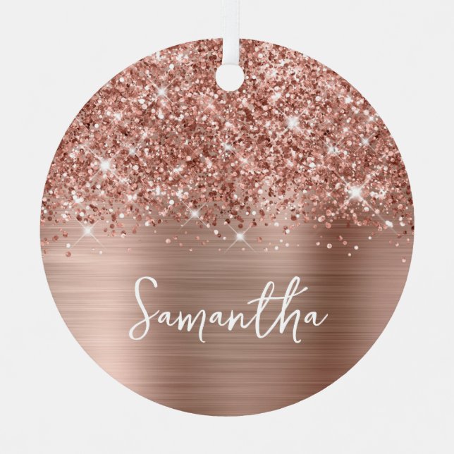 Glittery Rose Gold Glam Name Metal Ornament (Front)