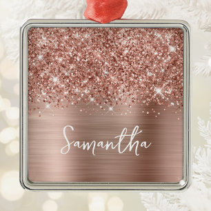 Glittery Rose Gold Glam Name Metal Ornament