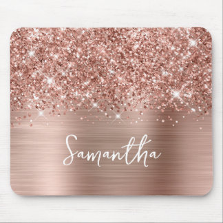 Glittery Rose Gold Glam Name Mouse Pad