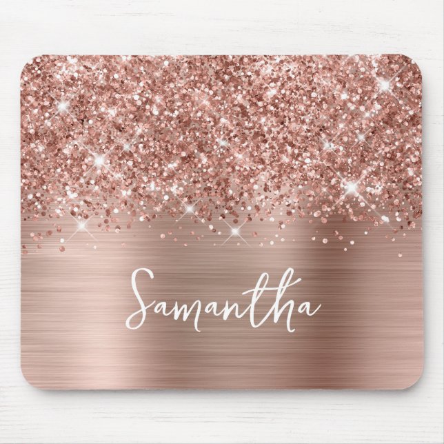 Glittery Rose Gold Glam Name Mouse Pad (Front)