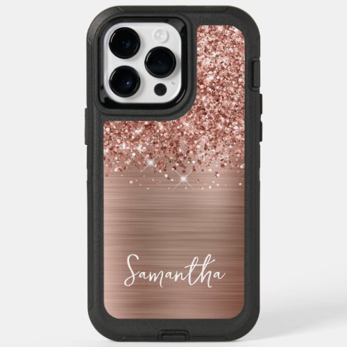 Glittery Rose Gold Glam Name OtterBox iPhone 14 Pro Max Case