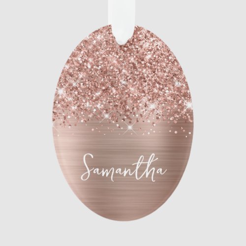 Glittery Rose Gold Glam Name Oval Ornament