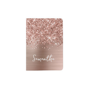 Glittery Rose Gold Glam Name Passport Holder