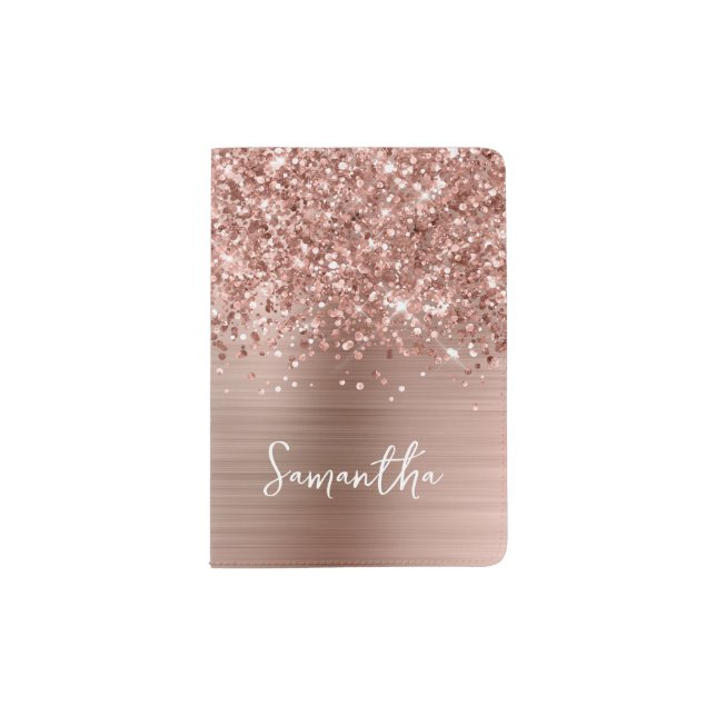 Glittery Rose Gold Glam Name Passport Holder (Front)