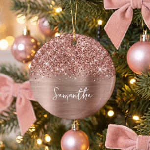 Glittery Rose Gold Glam Name Photo Ceramic Ornament