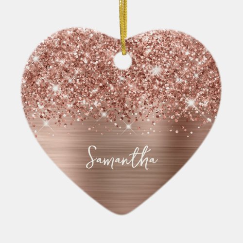 Glittery Rose Gold Glam Name Photo Ceramic Ornament