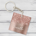 Glittery Rose Gold Glam Name Photo Keychain<br><div class="desc">Customize the modern handwritten style script to create your own car gear. Add a monogram initial to create a first name initial combination. Girly faux blush pink and rose gold glitter and brushed metal foil digital art (it will print like a photo on your modern design). Replace the placeholder photo...</div>