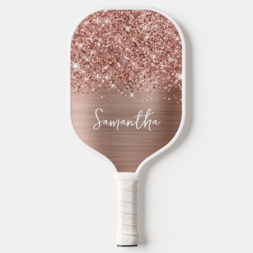 Glittery Rose Gold Glam Name Pickleball Paddle