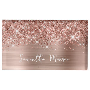 Glittery Rose Gold Glam Name Place Card Holder