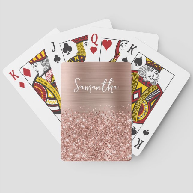 Glittery Rose Gold Glam Name Poker Cards (Back)