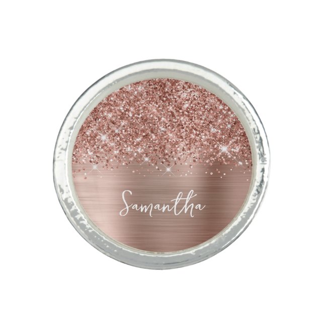 Glittery Rose Gold Glam Name Ring (Front)