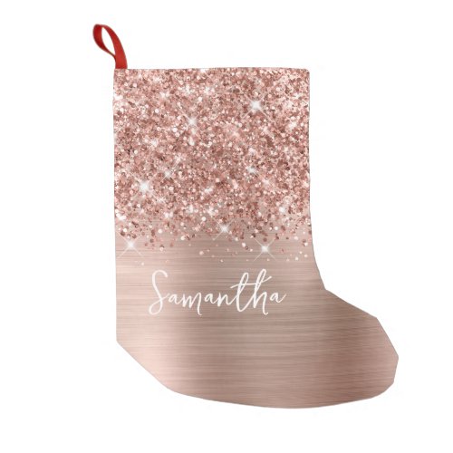 Glittery Rose Gold Glam Name Small Christmas Stocking