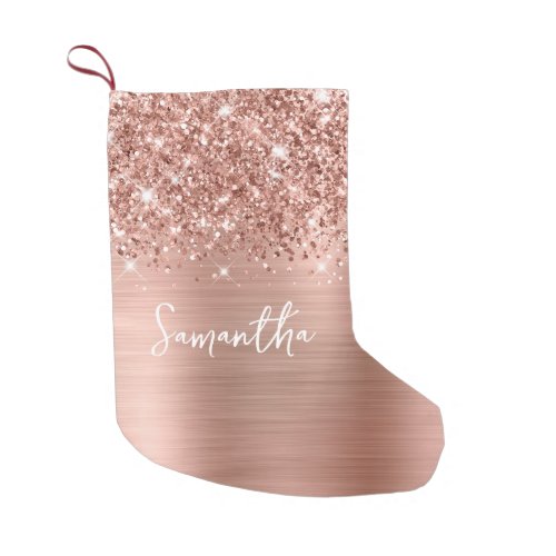 Glittery Rose Gold Glam Name Small Christmas Stocking