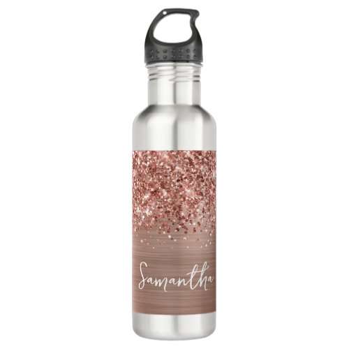 Glittery Rose Gold Glam Name Stainless Steel Water Bottle