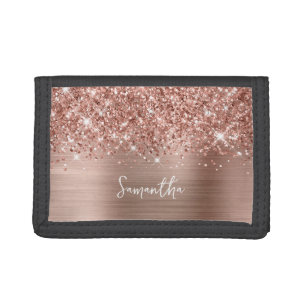 Glittery Rose Gold Glam Name Tri-fold Wallet