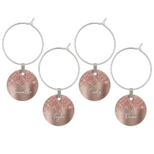 Glittery Rose Gold Glam Name Wine Charm