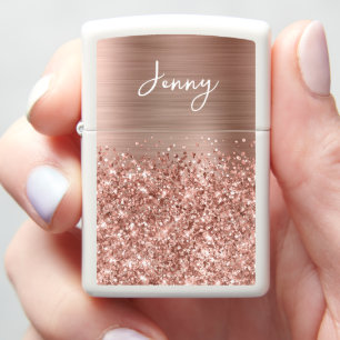 Glittery Rose Gold Glam Name Zippo Lighter