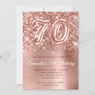 Glittery Rose Gold Glam Number 70th Birthday Invitation