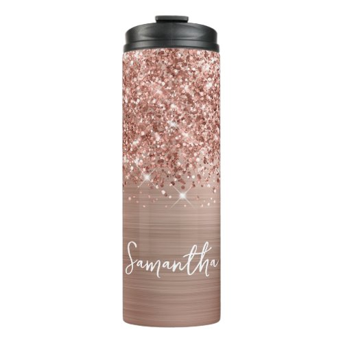Glittery Rose Gold Glam Personalized Name Thermal Tumbler