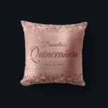 Glittery Rose Gold Glam Quinceanera Photo Throw Pillow<br><div class="desc">Fabulous quinceañera girly glam keepsake photo throw pillow for your daughter. The background image features a girly glam pink blush and rose gold ombre brushed metal style foil with faux rose gold glitter digital art graphics. Customize the font style, terracotta reddish brown font color and size as needed. You will...</div>