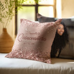 Glittery Rose Gold Glam Quinceanera Photo Throw Pillow<br><div class="desc">Fabulous quinceañera girly glam keepsake photo throw pillow for your daughter. The background image features a girly glam pink blush and rose gold ombre brushed metal style foil with faux rose gold glitter digital art graphics. Customize the font style, terracotta reddish brown font color and size as needed. You will...</div>