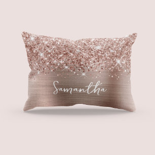 Glittery Rose Gold Glam Script Name Accent Pillow
