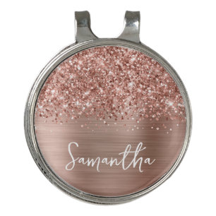 Glittery Rose Gold Glam Script Name Golf Hat Clip