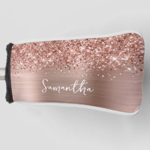 Glittery Rose Gold Glam Script Name Golf Head Cover