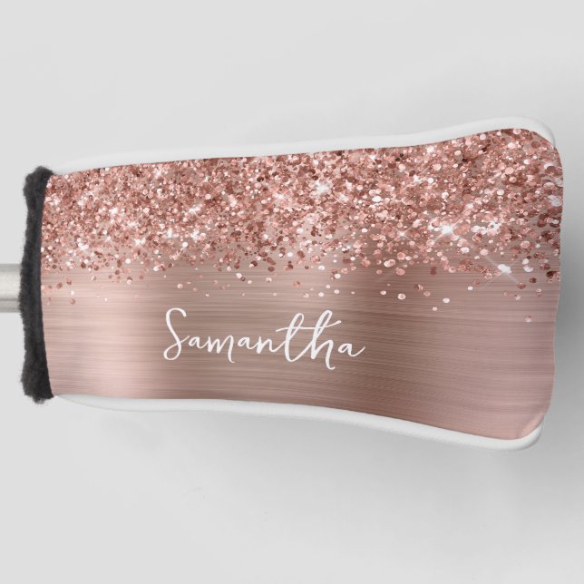 Glittery Rose Gold Glam Script Name Golf Head Cover (Front)