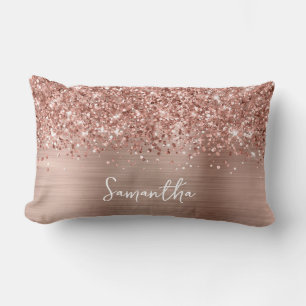 Glittery Rose Gold Glam Script Name Lumbar Pillow