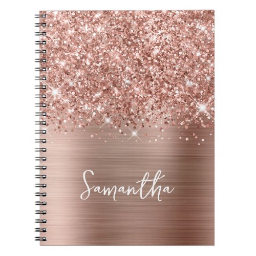 Glittery Rose Gold Glam Script Name Notebook