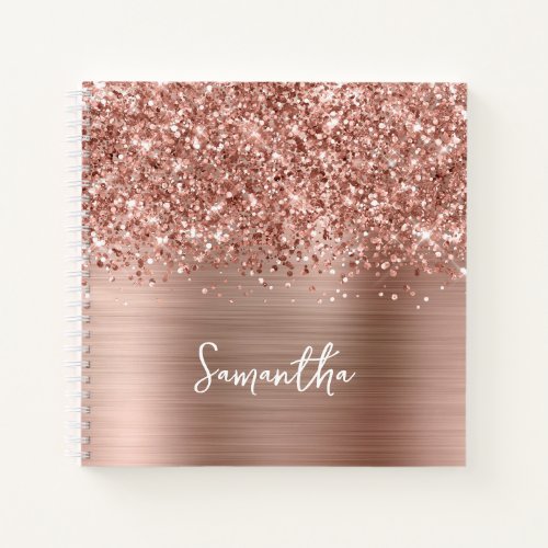 Glittery Rose Gold Glam Script Name Notebook