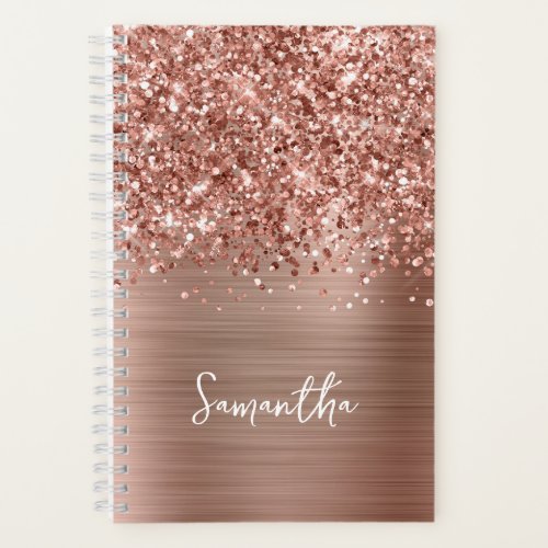 Glittery Rose Gold Glam Script Name Notebook