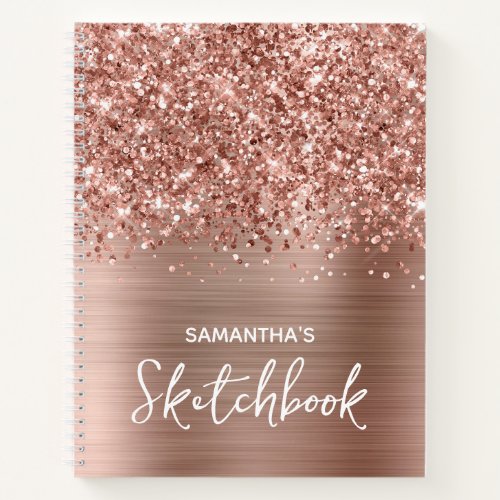 Glittery Rose Gold Glam Sketchbook with Name Notebook