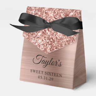 Glittery Rose Gold Glam Sweet Sixteen Favor Boxes