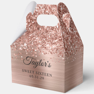 Glittery Rose Gold Glam Sweet Sixteen Favor Boxes