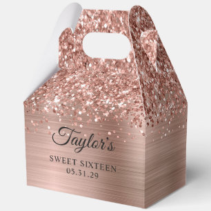 Glittery Rose Gold Glam Sweet Sixteen Favor Boxes