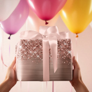 Glittery Rose Gold Glam Wrapping Paper Sheets