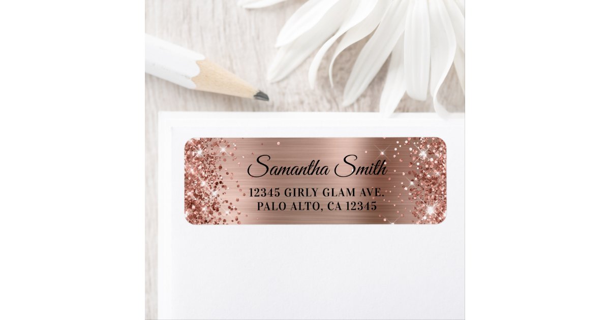 Glittery Rose Gold Glitter and Foil Glam Label | Zazzle