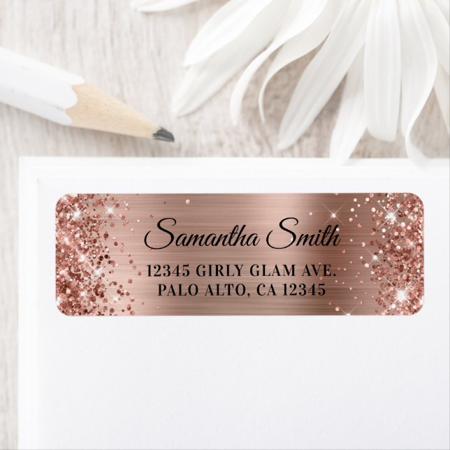 Glittery Rose Gold Glitter and Foil Glam Label (Insitu)
